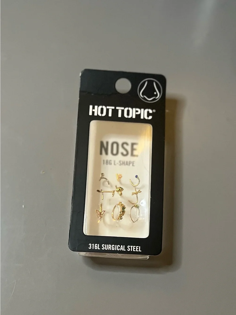Hot Topic Nose Stud Set 9 Pack 18G L-Shape Gold Butterfly Mushroom NWT